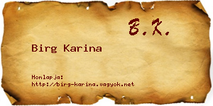 Birg Karina névjegykártya